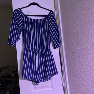 Off the shoulder stripped romper